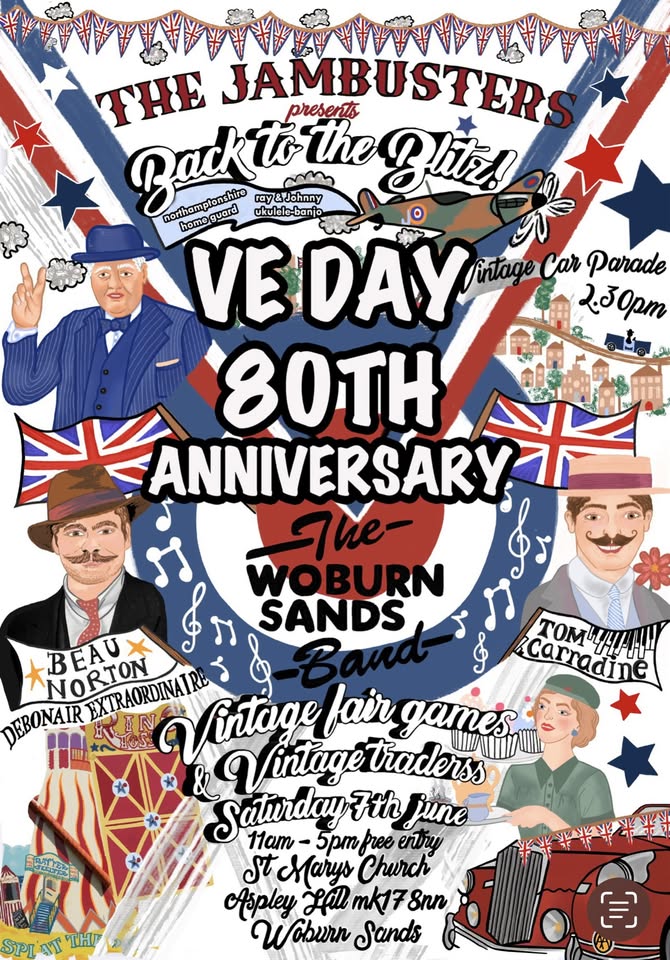🇬🇧 Back to the Blitz VE Day 80th Anniversary - Woburn - Original Event Image | Food/Drink, Adults, Attractions, Automotive, Date Idea, Entertainment, Family, Free Entry, Fun, Music, Outdoor | Suitable for: Children, Toilets, Family 🇬🇧 Back to the Blitz VE Day 80th Anniversary - Woburn - June 07, 2025 11:00 AM at St Mary's Church, Aspley Hill, Woburn Sands MK17 8NN