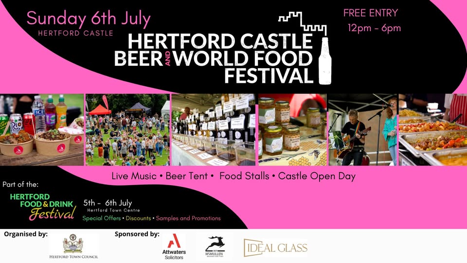 🏰 Hertford Castle Beer and World Food Festival 2025 - FREE ENTRY - Original Event Image | Adults, Date Idea, Entertainment, Family, Food/Drink, Free Entry, Fun, History & Heritage, Indoor, Kids, Outdoor, Stalls, Music | Suitable for: Accessible, Baby Changing, Children, Family, Toilets, Wheelchair Friendly, Dog Friendly 🏰 Hertford Castle Beer and World Food Festival 2025 - FREE ENTRY - July 06, 2025 12:00 PM at Hertford Castle, Castle Street, SG14 1HR
