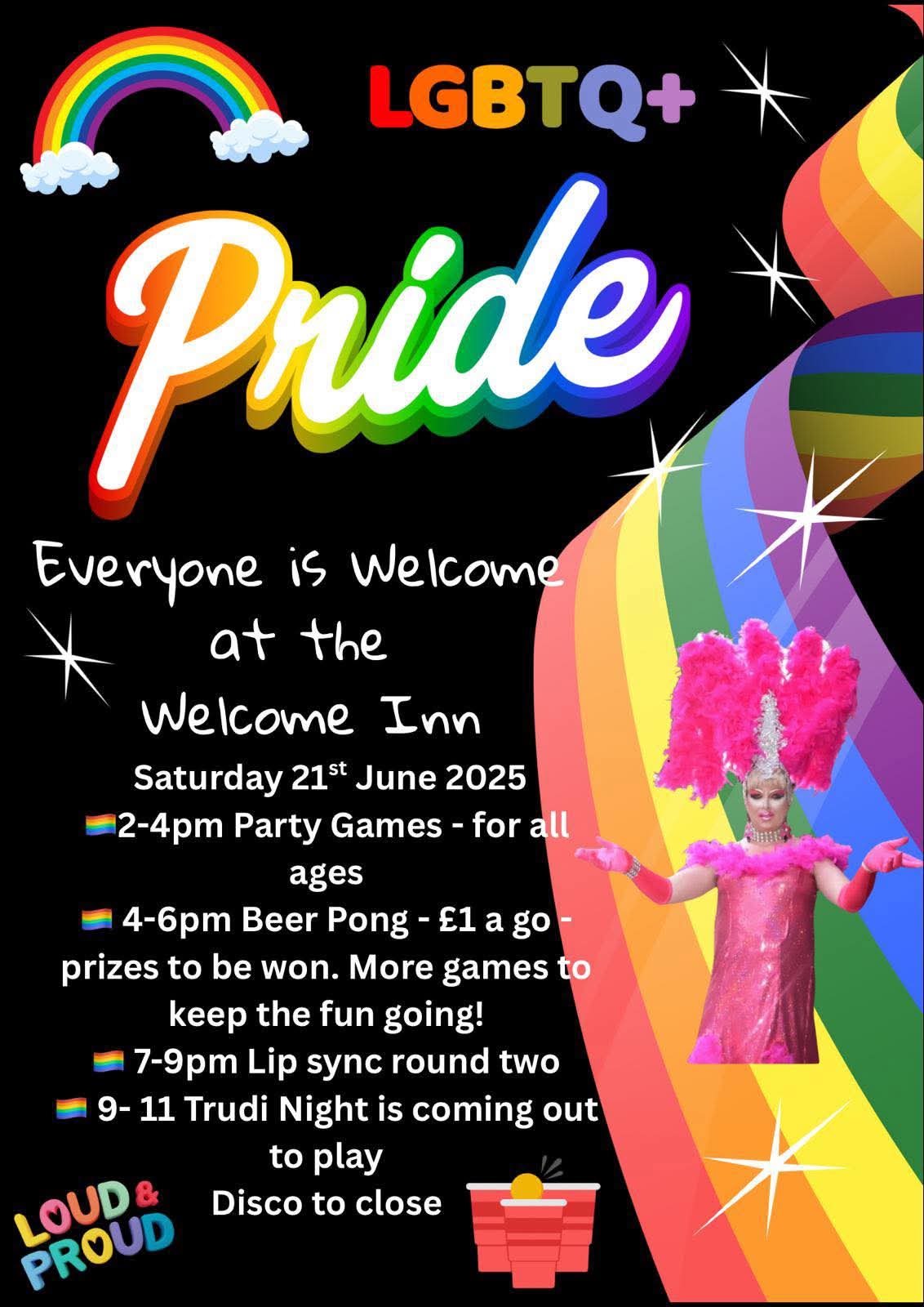 🏳️🌈 Pride Madness Weekend 2025 at The Welcome Inn, Rushden at The Welcome Inn, Irchester Road, Rushden, NN10 9QU | Adults, Charity, Entertainment, Food/Drink, Fun, Indoor, Music, Nightlife, Pubs / Restaurants, Rainy Days, Social, LGBTQ, Free Entry | Suitable for: Toilets 🏳️🌈 Pride Madness Weekend 2025 at The Welcome Inn, Rushden - Event Image 3 June 21, 2025 02:00 PM
