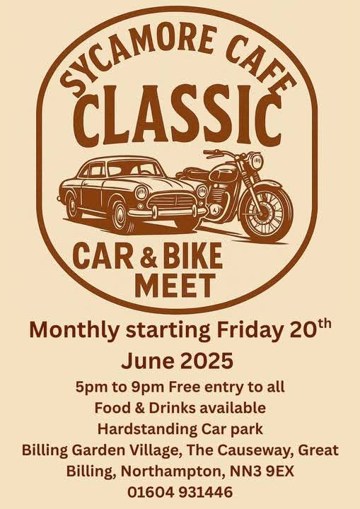 🚗 Sycamore Cafe Classic Car & Bike Meet - Great Billing - Event Image 2 June 20, 2025 05:00 PM