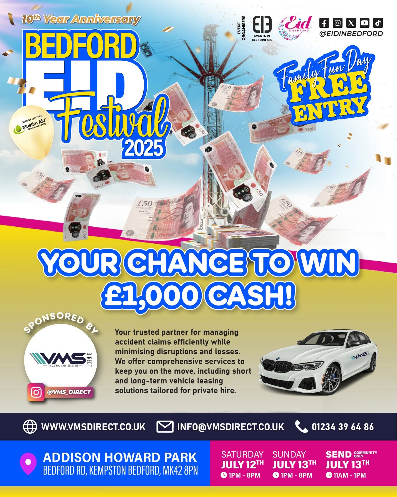 🎊 Bedford Eid Festival 2025 (Free entry) - Kempston at Addison Centre, Addison Howard Park, Bedford Rd, Kempston, Bedford, MK42 8PN | Adults, Attractions, Baby/Toddlers, Entertainment, Family, Food/Drink, Free Entry, Fun, Music, Nightlife, Outdoor, Social, Stalls, Fun Fair | Suitable for: Children, Family, Parking Onsite, Toilets 🎊 Bedford Eid Festival 2025 (Free entry) - Kempston - Event Image 12 July 12, 2025 01:00 PM
