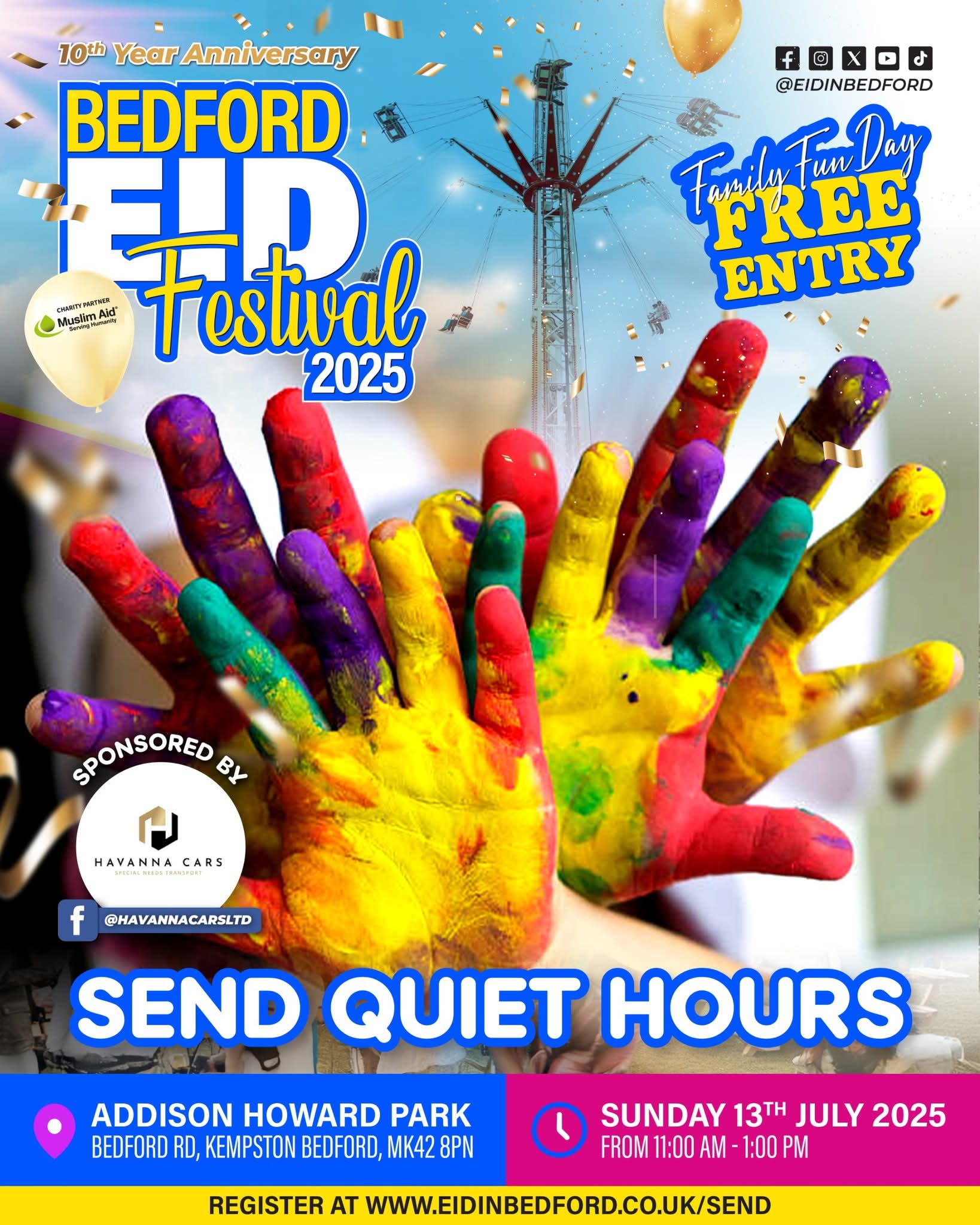 🎊 Bedford Eid Festival 2025 (Free entry) - Kempston at Addison Centre, Addison Howard Park, Bedford Rd, Kempston, Bedford, MK42 8PN | Adults, Attractions, Baby/Toddlers, Entertainment, Family, Food/Drink, Free Entry, Fun, Music, Nightlife, Outdoor, Social, Stalls, Fun Fair | Suitable for: Children, Family, Parking Onsite, Toilets 🎊 Bedford Eid Festival 2025 (Free entry) - Kempston - Event Image 15 July 12, 2025 01:00 PM