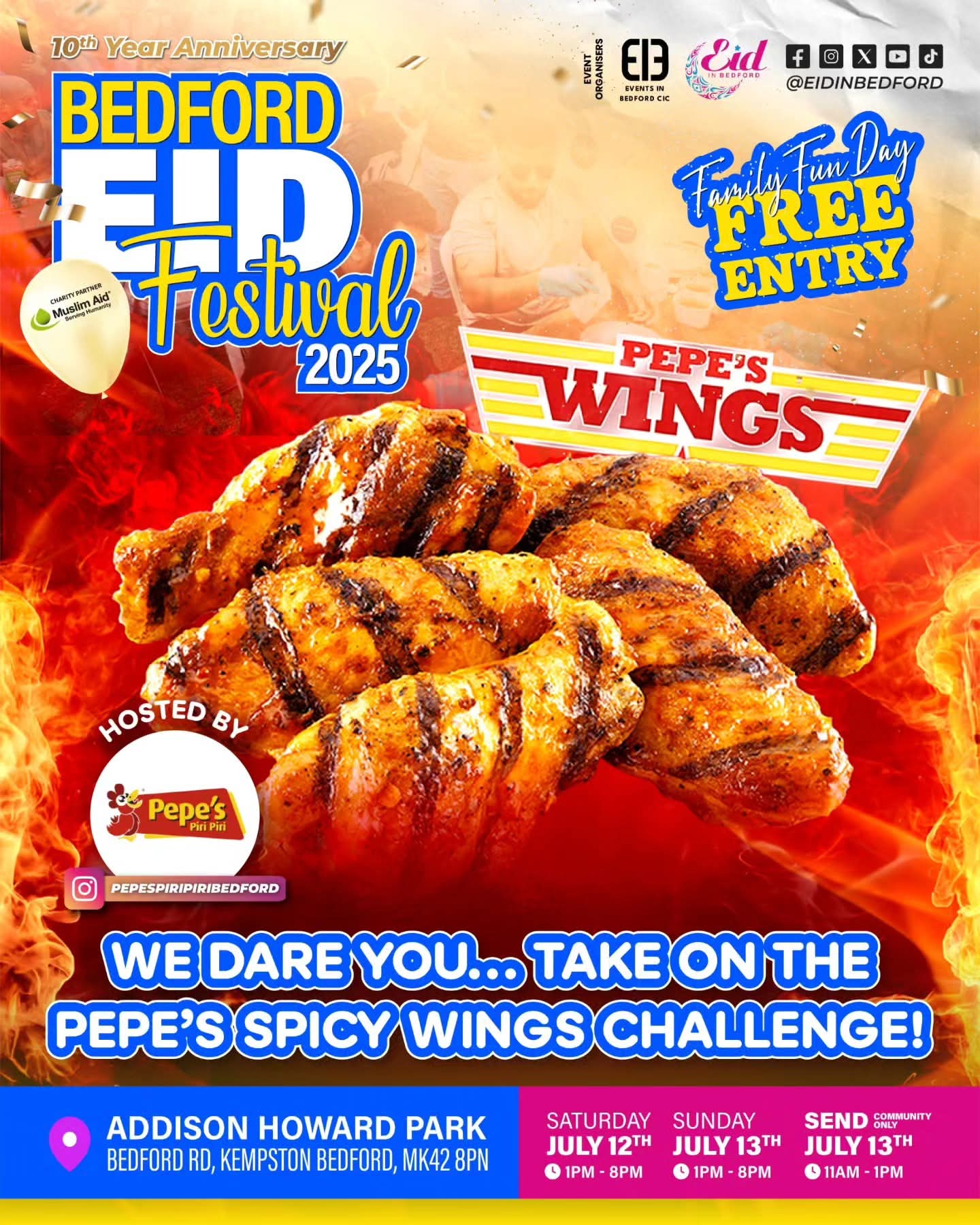🎊 Bedford Eid Festival 2025 (Free entry) - Kempston at Addison Centre, Addison Howard Park, Bedford Rd, Kempston, Bedford, MK42 8PN | Adults, Attractions, Baby/Toddlers, Entertainment, Family, Food/Drink, Free Entry, Fun, Music, Nightlife, Outdoor, Social, Stalls, Fun Fair | Suitable for: Children, Family, Parking Onsite, Toilets 🎊 Bedford Eid Festival 2025 (Free entry) - Kempston - Event Image 17 July 12, 2025 01:00 PM