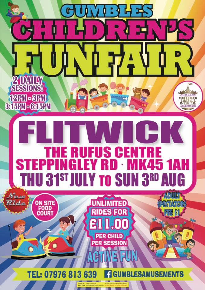 🎡 Gumbles Funfair July/August 2025 - Flitwick at The Rufus Centre Steppingley Rd, Flitwick, Bedford, MK45 1AH | Food/Drink, Fun, Entertainment, Baby/Toddlers, Kids, Outdoor, Pay On Entry, Play Area, Fun Fair | Suitable for: Blue Badge Parking, Children, Family 🎡 Gumbles Funfair July/August 2025 - Flitwick - Event Image 4 July 31, 2025 12:00 PM