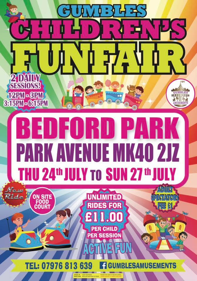 🎡 Gumbles Funfair July 2025 - Bedford Park at Bedford Park, Park Avenue, MK40 2JZ | Food/Drink, Fun, Entertainment, Baby/Toddlers, Kids, Outdoor, Pay On Entry, Play Area, Fun Fair | Suitable for: Blue Badge Parking, Children, Family 🎡 Gumbles Funfair July 2025 - Bedford Park - Event Image 2 July 27, 2025 12:00 PM