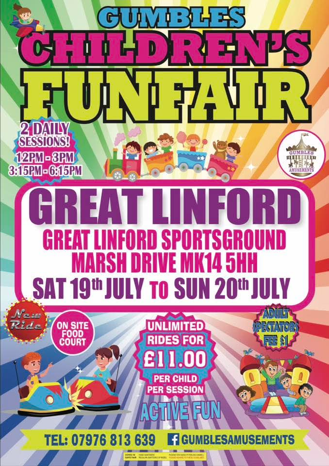 🎡 Gumbles Funfair July 2025 - Great Linford at Great Linford Sportsground, Marsh Drive, MK14 5HH | Food/Drink, Fun, Entertainment, Baby/Toddlers, Kids, Outdoor, Pay On Entry, Play Area, Fun Fair | Suitable for: Blue Badge Parking, Children, Family 🎡 Gumbles Funfair July 2025 - Great Linford - Event Image 2 July 19, 2025 12:00 PM