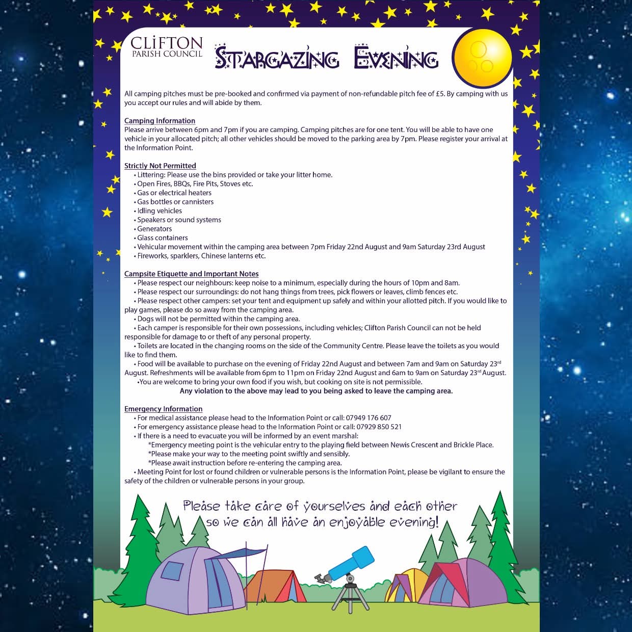 🏕 Stargazing Evening & Camp Out 2025 - Clifton at Clifton Community Centre, Whiston Cres, Clifton, Shefford SG17 5HY | Baby/Toddlers, Family, Food/Drink, Fun, Half Term, Kids, Low Cost, Nightlife, Outdoor, Overnight, Play Parks | Suitable for: Children, Family, Toilets 🏕 Stargazing Evening & Camp Out 2025 - Clifton - Event Image 2 August 22, 2025 06:00 PM