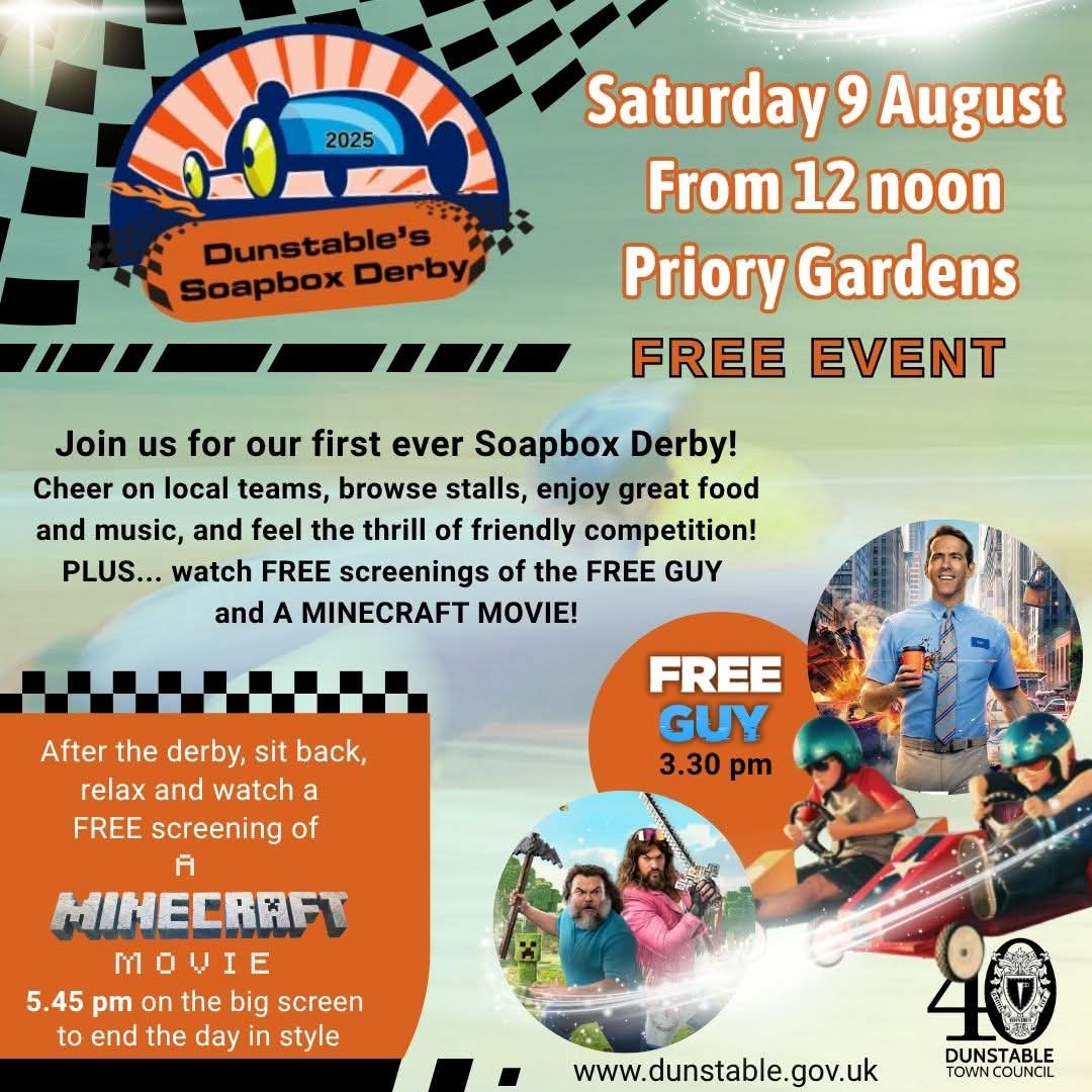 🎊🏁 Dunstable’s Soapbox Derby 2025 at Priory Gardens at Priory Gdns, Church Street, Dunstable, Bedfordshire, LU6 3SU | Adults, Attractions, Automotive, Date Idea, Entertainment, Family, Food/Drink, Free Entry, Fun, Outdoor, Parks, Activities, Free | Suitable for: Accessible, Children, Family, Toilets 🎊🏁 Dunstable’s Soapbox Derby 2025 at Priory Gardens - Event Image 2 August 09, 2025 12:00 PM