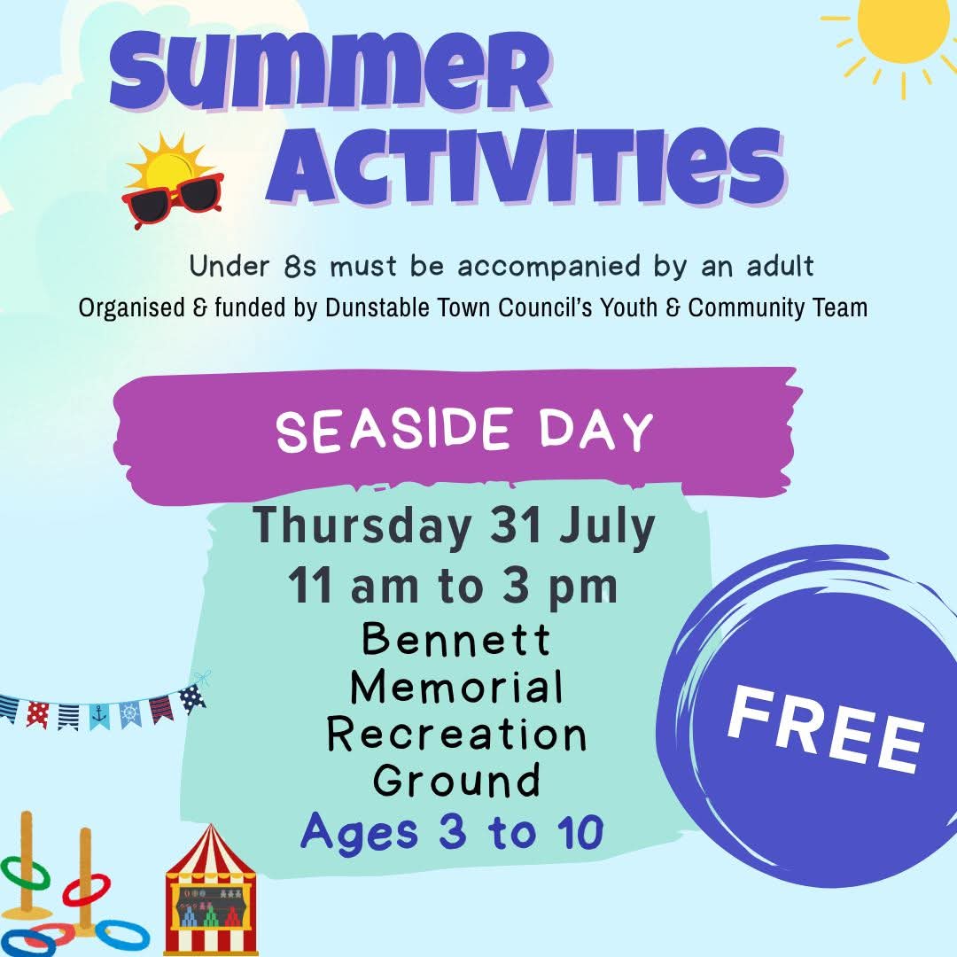 🏝 Free Seaside Day - Dunstable at Bennett's Splash Park & Splashside Café, Bennett's Recreation Ground, Dunstable, Bedfordshire LU6 3DE | Activities, Free Entry, Kids, Low Cost, Outdoor, Social, Free, Baby/Toddlers, Fun, Half Term, Play Area, Play Parks, Family, Food/Drink | Suitable for: Children, Family, Accessible, Baby Changing, Toilets 🏝 Free Seaside Day - Dunstable - Event Image 2 August 19, 2025 11:00 AM