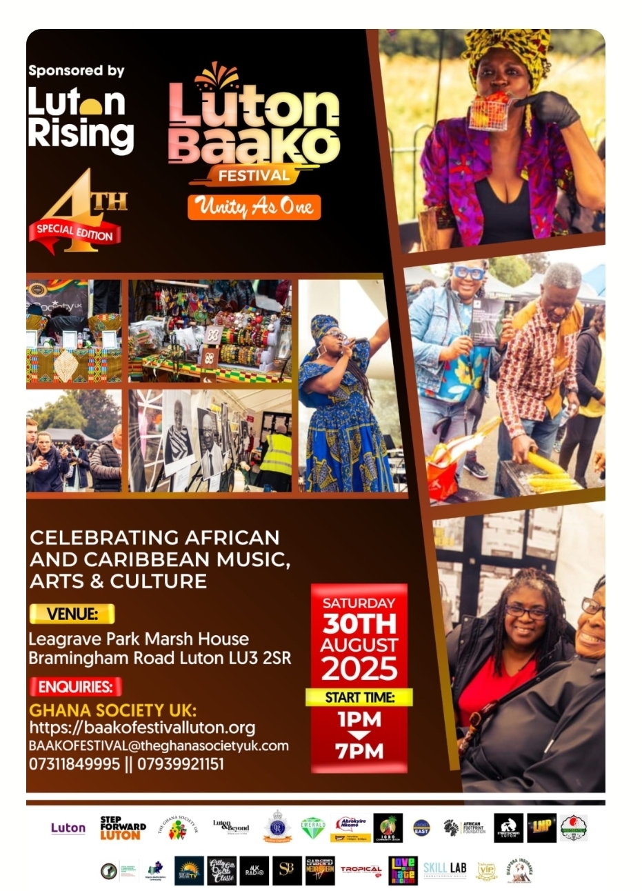🎊 Luton Baako Festival 2025 at Leagrave Park Marsh House, Bramingham Road, Luton LU3 2SR | Adults, Entertainment, Family, Food/Drink, Free Entry, Fun, Kids, Music, Outdoor, Social, Teens | Suitable for: Family 🎊 Luton Baako Festival 2025 - Event Image 3 August 30, 2025 01:00 PM