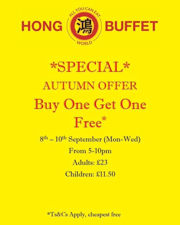 💥 Buy one get one free at Hong Buffet in Luton! at Hong Buffet, 40-44 George Street, Luton, Bedfordshire LU1 2AZ | Adults, Advance Booking, Date Idea, Food/Drink, Indoor, Low Cost, Nightlife, Pubs / Restaurants | Suitable for: Accessible, Family, Toilets, Wheelchair Friendly 💥 Buy one get one free at Hong Buffet in Luton! - Event Image 9 September 08, 2025 05:00 PM