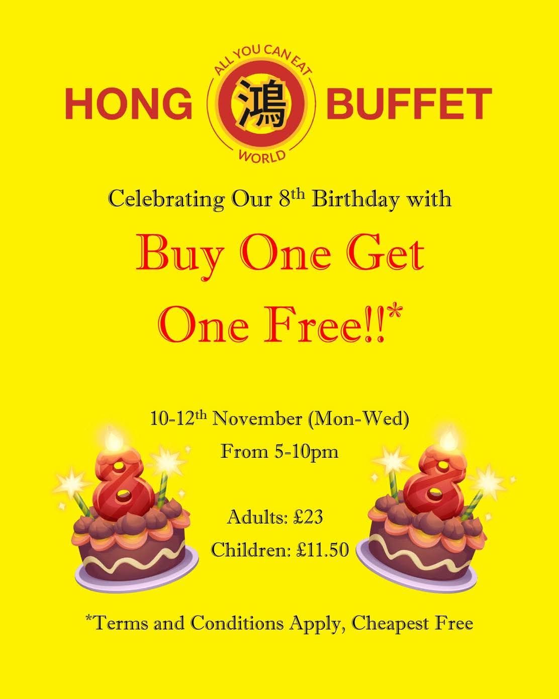 💥 Buy one get one free at Hong Buffet in Luton!  - Event Image 9 November 10, 2025 05:00 PM