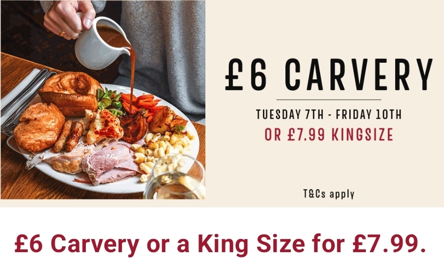 😋 Toby Carvery for only £6! - October 2025 - $6.00  Valid from October 07, 2025 until October 10, 2025