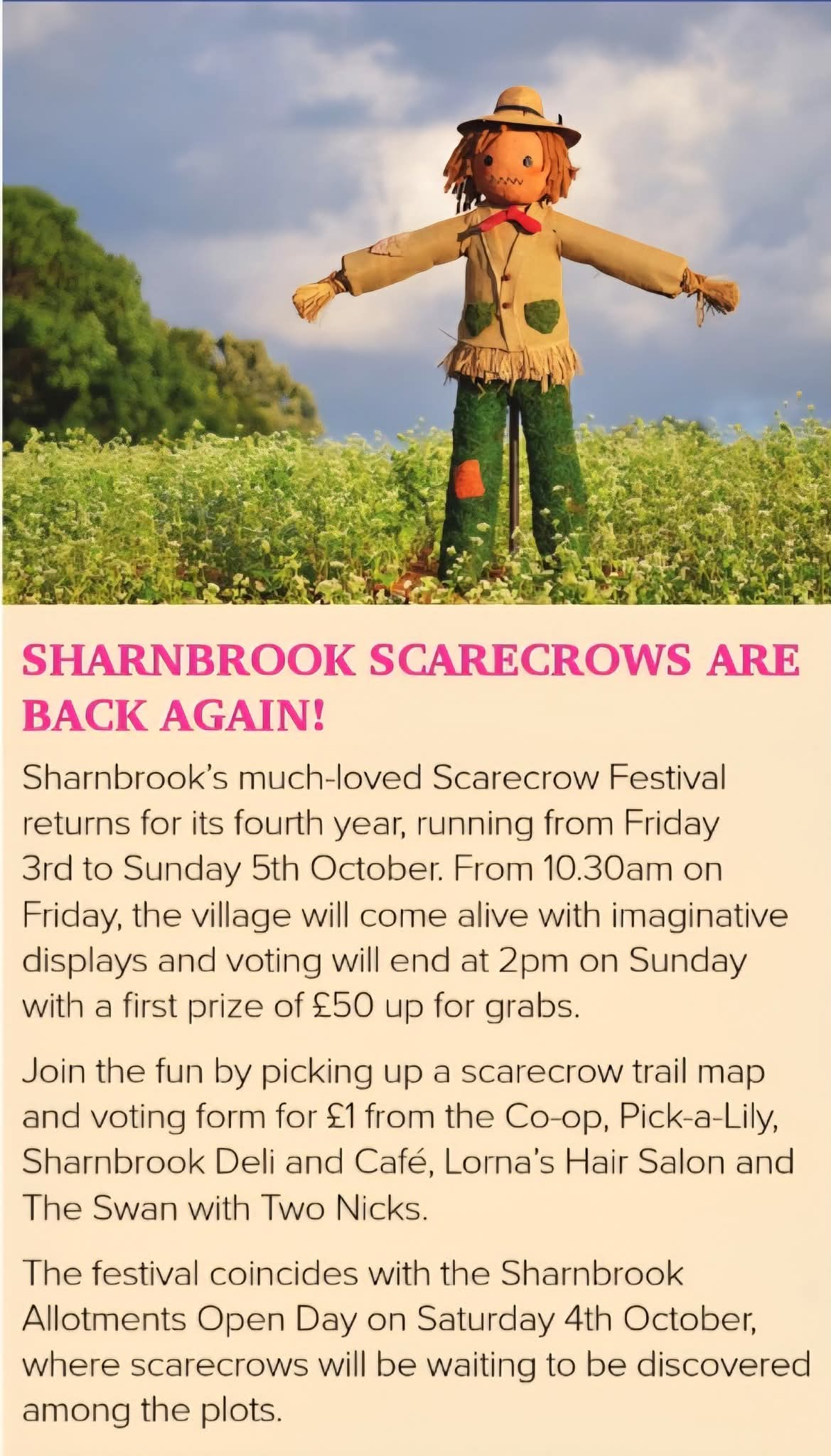 👩‍🌾 Sharnbrook Scarecrow Festival 2025  - Event Image 2 October 04, 2025 10:30 AM