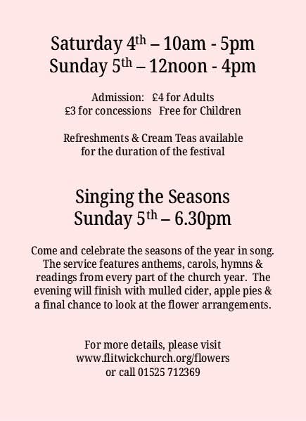 🌸 Flitwick Church Flower Festival 2025 - St Peter's & St Paul's Church at St Peter's & St Paul's Church, Church Rd, Flitwick, Bedfordshire MK45 1AE | Adults, Family, Food/Drink, Indoor, Low Cost | Suitable for: Family 🌸 Flitwick Church Flower Festival 2025 - St Peter's & St Paul's Church - Event Image 2 October 05, 2025 12:00 PM
