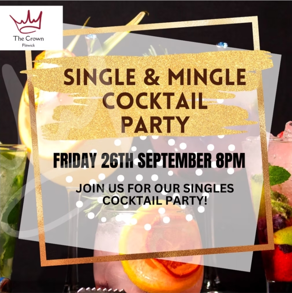 💘 Free Entry Single & Mingle Cocktail Party at The Crown in Flitwick  - Event Image 2 September 26, 2025 08:00 PM