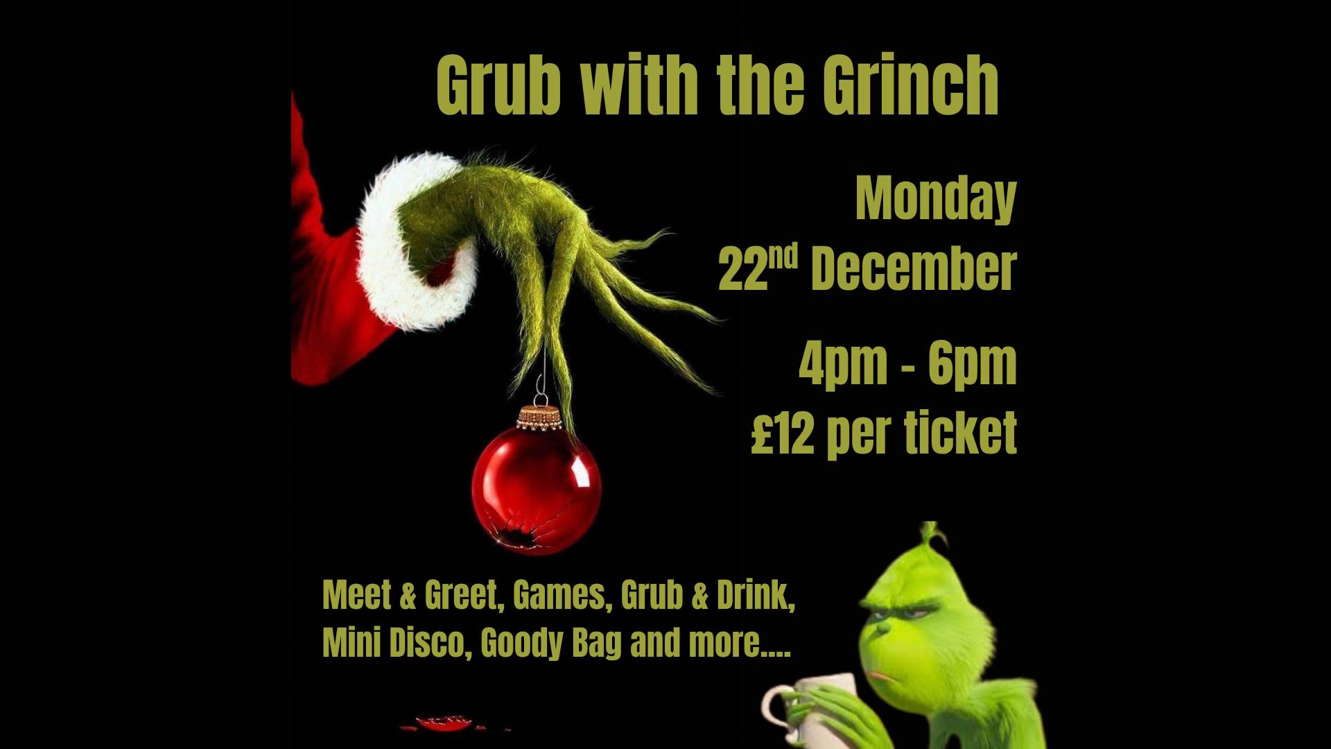 🧑‍🎄 Grub with the Grinch 2025 - The Crown, Flitwick  - December 22, 2025 04:00 PM at The Crown, Station Rd, Flitwick MK45 1LA