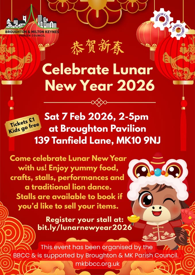 🎊 Lunar New Year 2026 - Broughton Pavilion, Milton Keynes - February 07, 2026 02:00 PM at Broughton Pavilion, 139 Tanfield Ln, Milton Keynes MK10 9NJ