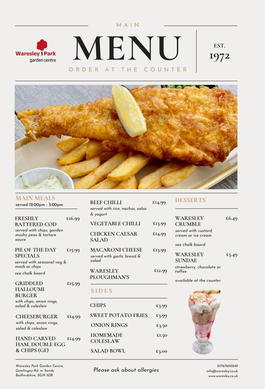 💥 Buy One Get One Free Main Meal - Waresley Park Garden Centre - Event Image 2 January 28, 2026 12:00 PM