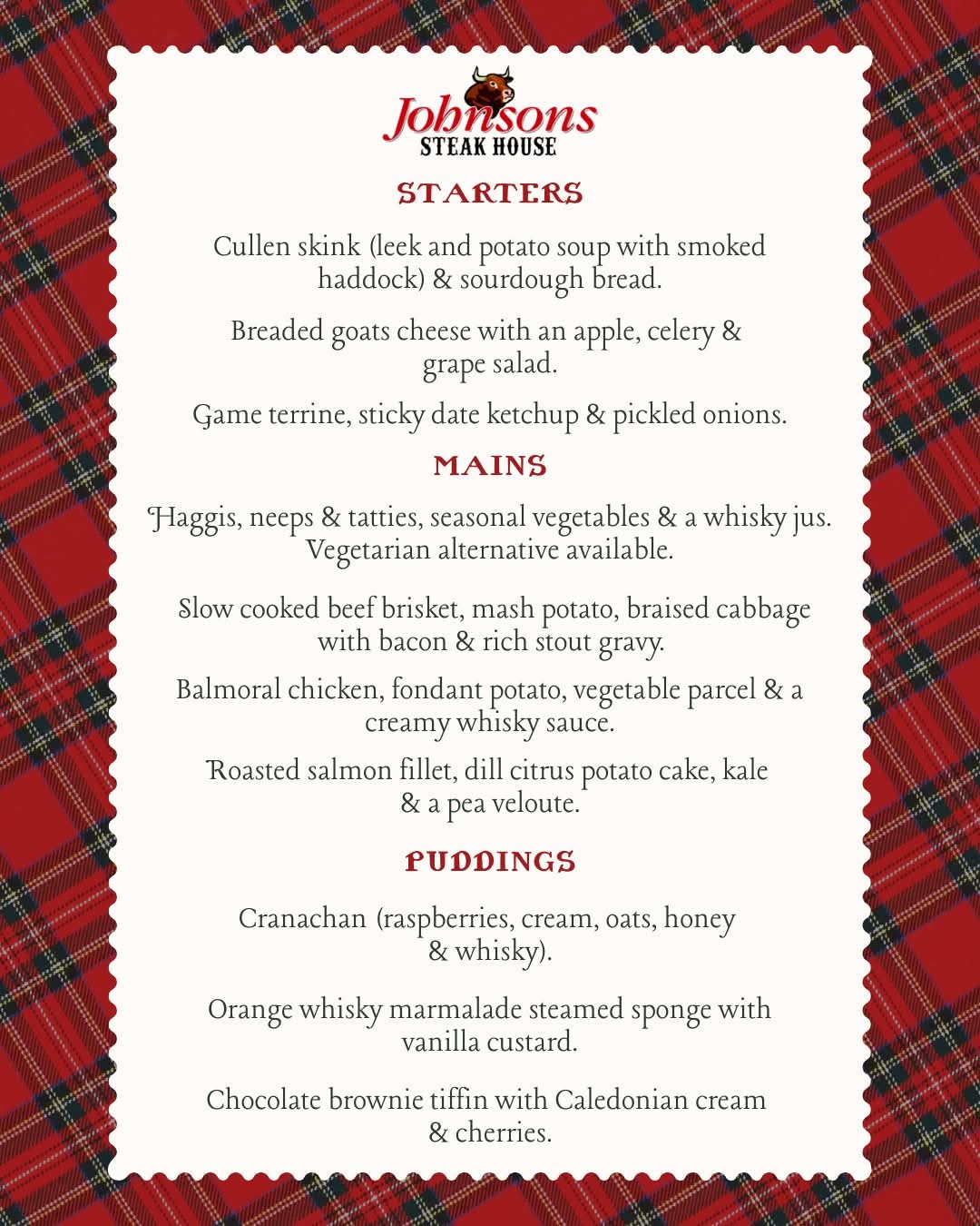 🏴󠁧󠁢󠁳󠁣󠁴󠁿 Burns Night Supper at Johnsons Steak House! 2026  - Event Image 2 January 23, 2026 07:00 PM