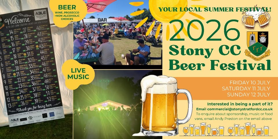 🍻 Stony Stratford Cricket Club Beer Festival 2026 - July 11, 2026 12:00 PM at Stony Stratford Cricket Club, Ostlers Lane, MK11 1AR