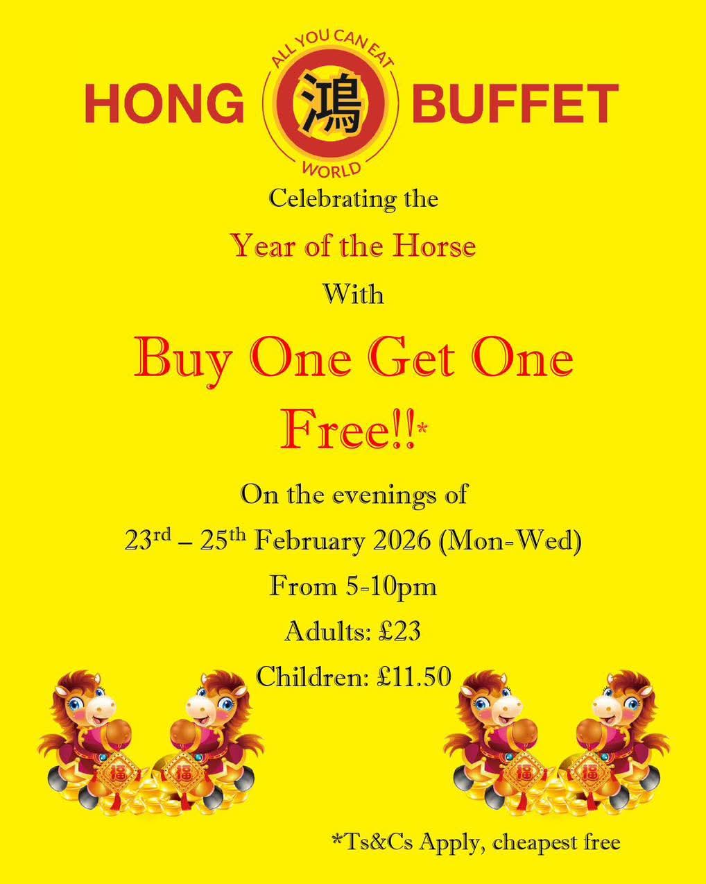 💥 Buy one get one free at Hong Buffet in Luton! February 2026  - Event Image 9 February 23, 2026 05:00 PM