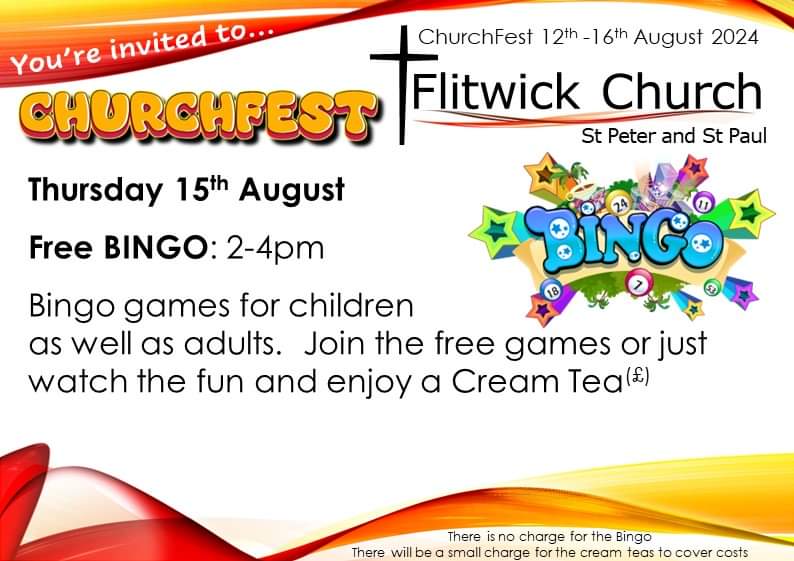 🎱 CHURCHFEST FREE BINGO - FLITWICK   - Event Image 4 August 15, 2024 02:00 PM