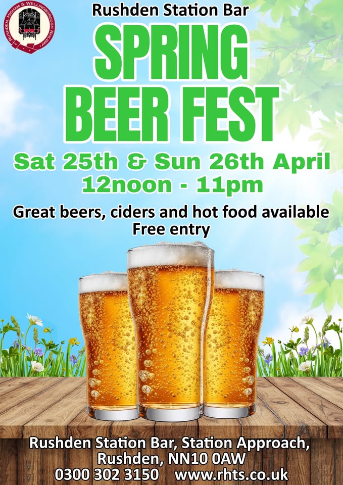 🍻 Spring Beer Fest 2026 - Rushden Historical Transport Society - April 25, 2026 12:00 PM at Rushden Historical Transport Society, Rushden Station, Station Approach, Rushden, Northamptonshire, NN10 0AW