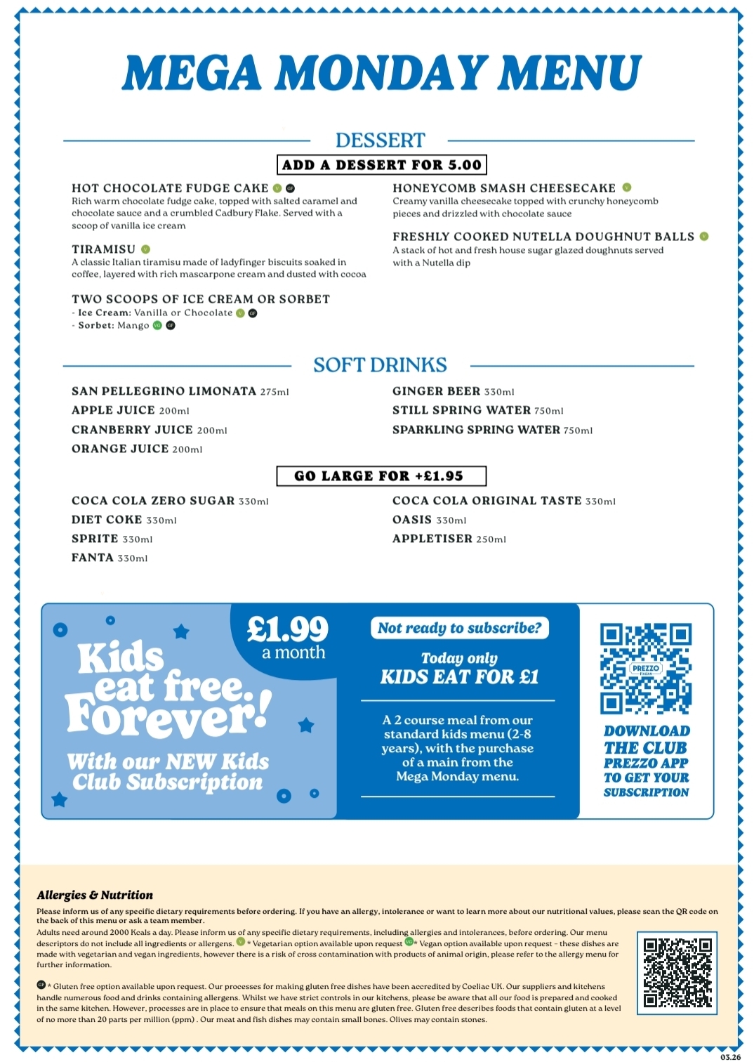 🍝 99p Mains at Prezzo, March 2026 - The Stadium, Bletchley  - Event Image 4 March 23, 2026 11:00 AM
