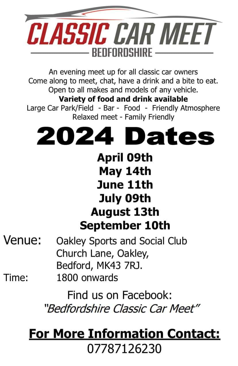 🚗 August 2024 BEDFORDSHIRE CLASSIC CAR MEET - Event Image 2 August 13, 2024 06:00 PM