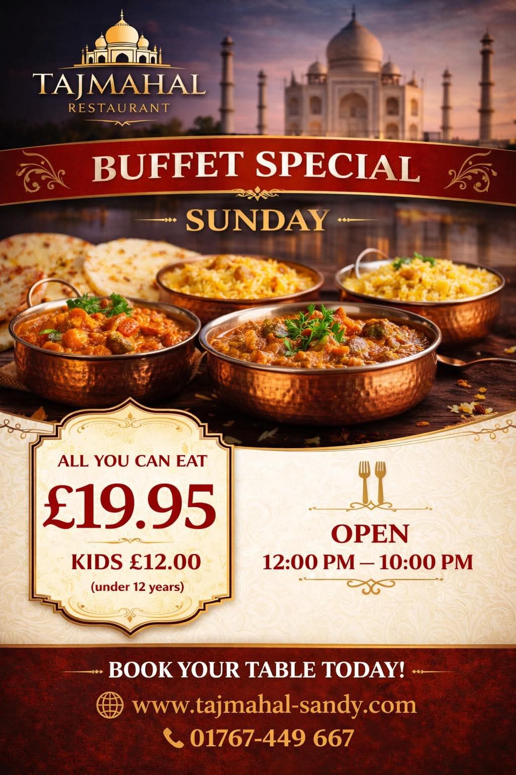 🍛 All You Can Eat Indian Buffet - Tajmahal, Sandy - Event Image 2 April 26, 2026 12:00 PM