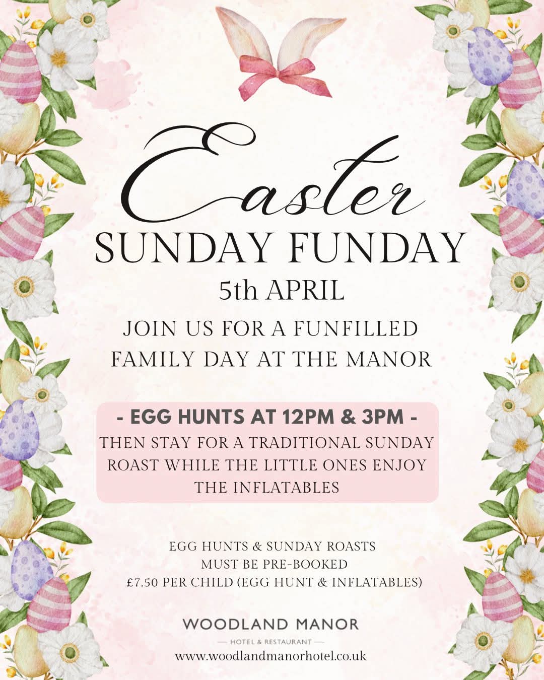 🎉 Easter Sunday Funday - Woodland Manor Hotel, Clapham - Event Image 2 April 05, 2026 12:00 PM