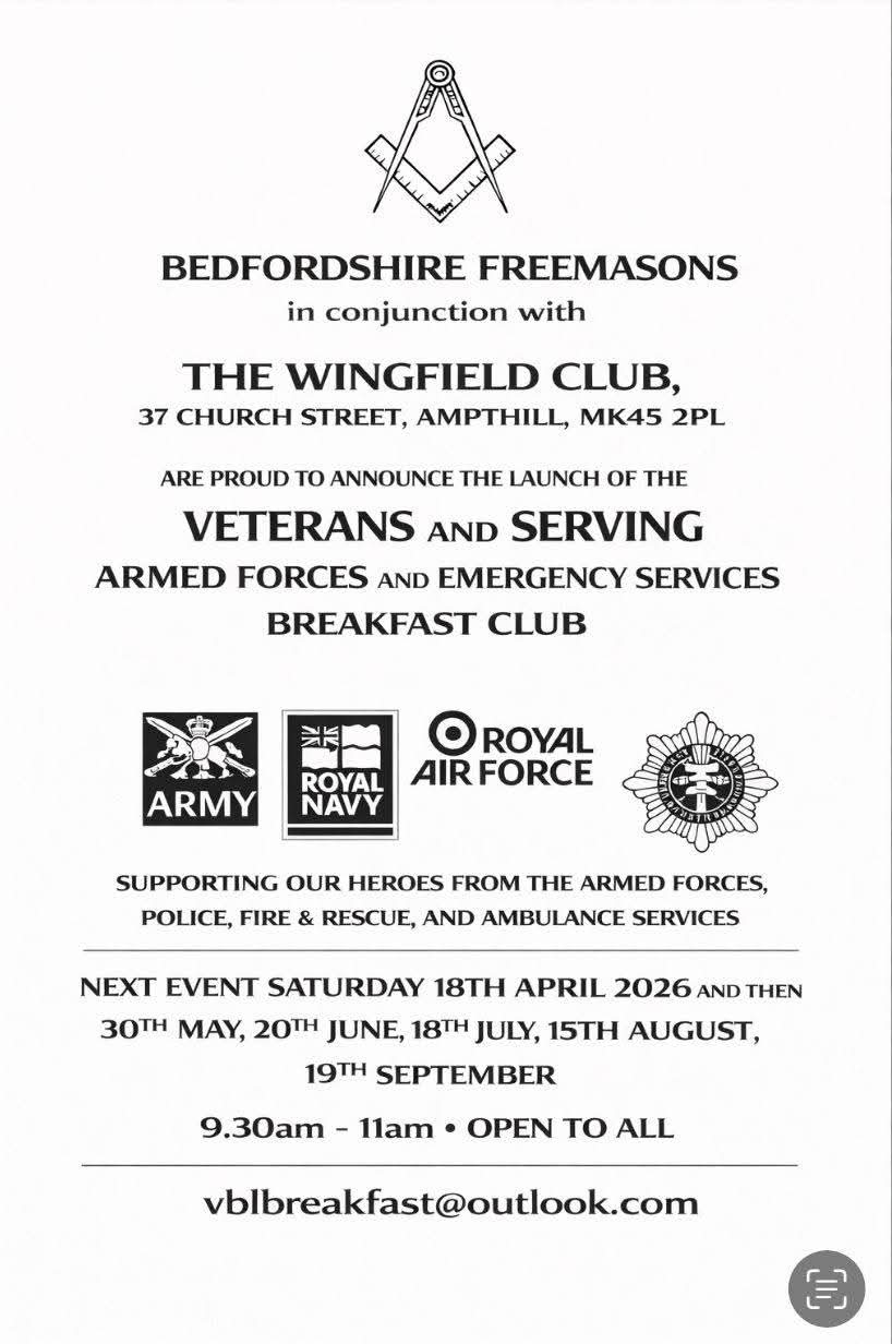 🍳 Veterans & Serving Breakfast Club - The Wingfield Club, Ampthill - Event Image 2 April 18, 2026 09:30 AM