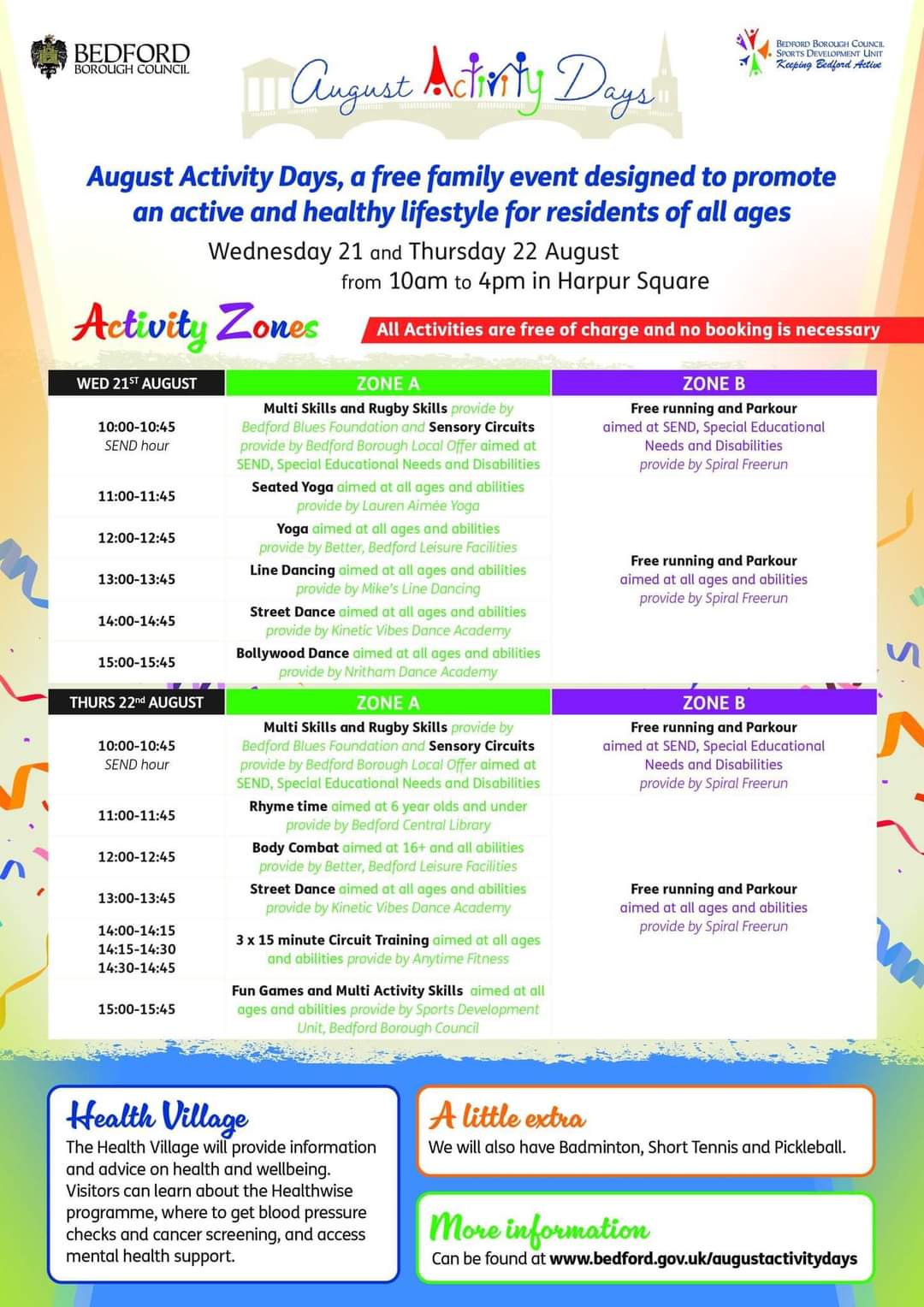 🧘♀️FREE August Activity Days 2024 - BEDFORD at Harpur St, Bedford, Bedfordshire MK40 1AR | Free, Fun, Health & Wellbeing, Kids, Outdoor, Teens, SEN | Suitable for: Children, SEN 🧘♀️FREE August Activity Days 2024 - BEDFORD - Event Image 3 August 21, 2024