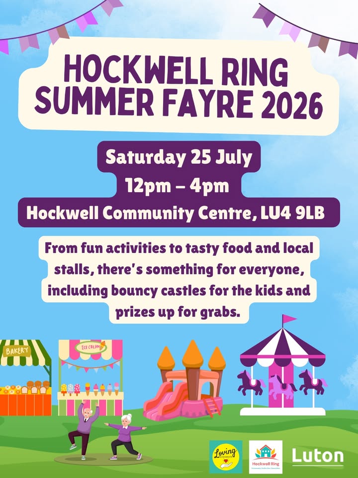 🌞 Hockwell Ring Summer Fayre 2026 - Hockwell Community Centre - July 25, 2026 12:00 PM at Hockwell Community Centre, Mayne Ave, Leagrave, Luton LU4 9LB
