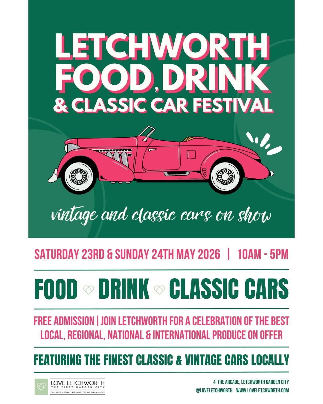 🎉 Letchworth Food, Drink & Classic Car Festival 2026 - Event Image 6 May 23, 2026 10:00 AM