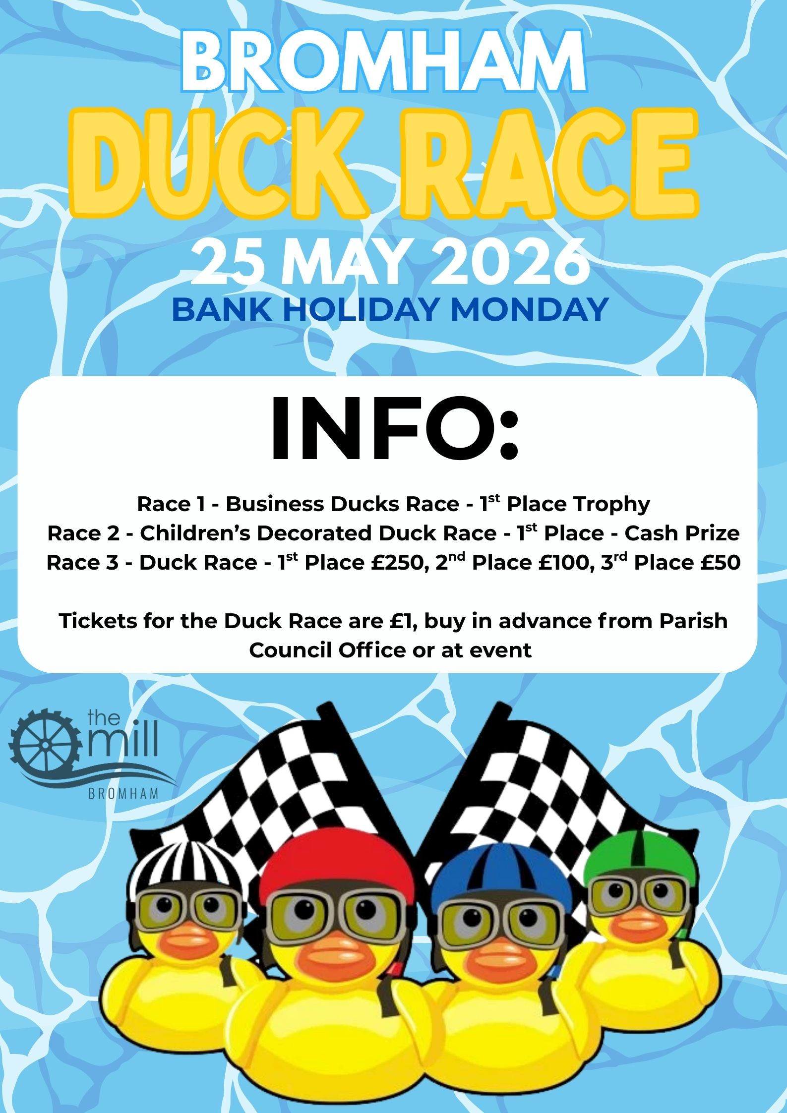 🦆Bromham Mill Duck Race 2026 - Event Image 2 May 25, 2026 12:00 PM