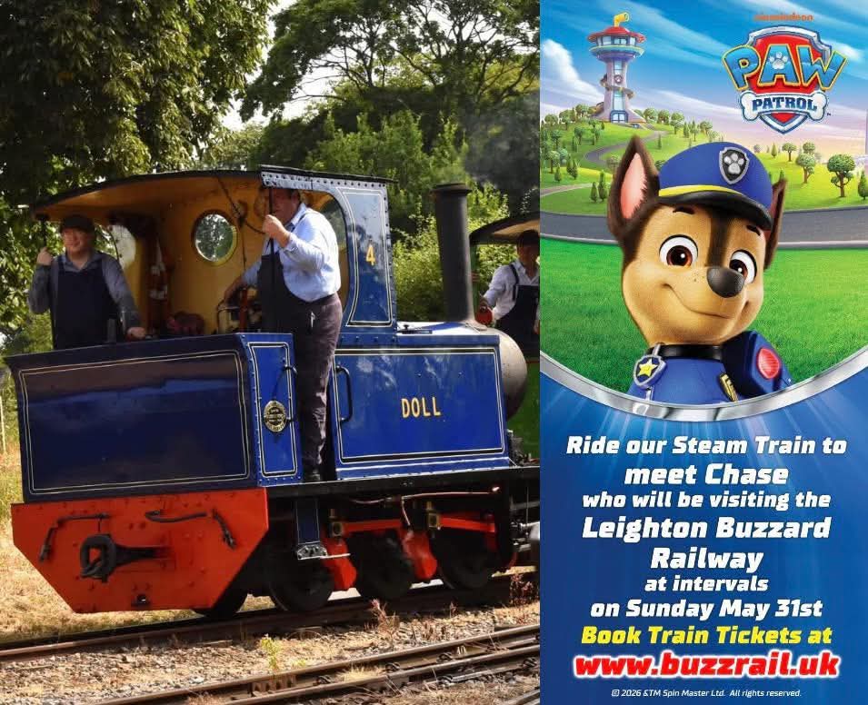 🚂 🐶 Meet Chase at Leighton Buzzard Railway - May 2026 - Event Image 2 May 31, 2026 10:00 AM