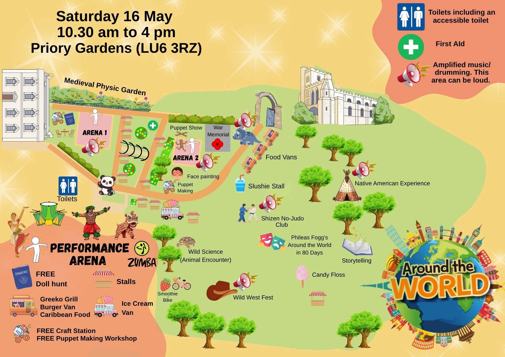 🌏 Around the World 2026 - Priory Gardens, Dunstable - Event Image 2 May 16, 2026 10:30 AM