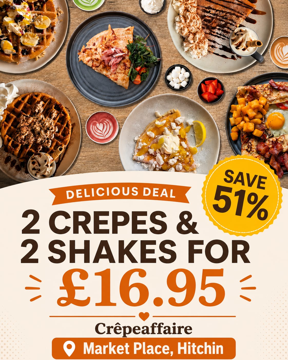 🥞 Save 51% on Crêpe & Drink Deals in Hitchin  -  (51% off) Valid from August 04, 2026 until August 31, 2026