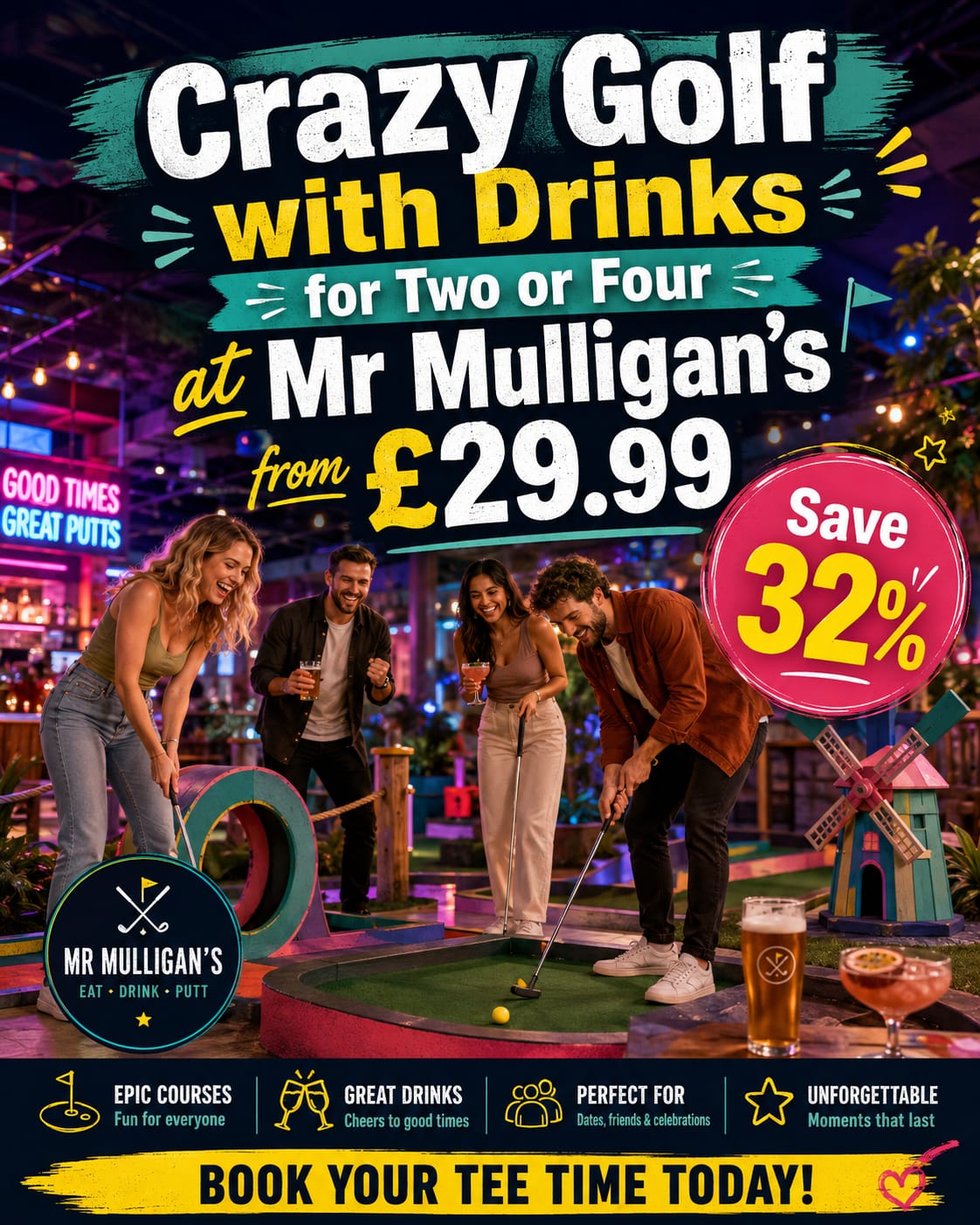 ⛳️🥃 Crazy Golf & Drinks Deal - Save 32%  -  (32% off) Valid from August 04, 2026 until August 31, 2026