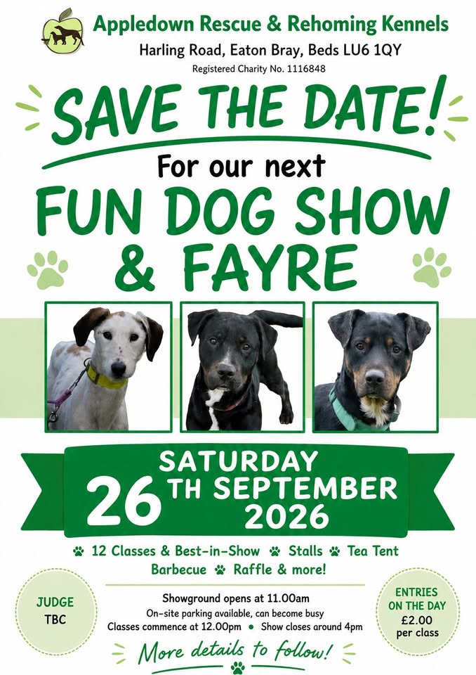 🐶 Appledown Rescue Fun Dog Show & Summer Fayre 2026 - Eaton Bray - September 26, 2026 11:00 AM at Appledown Rescue & Rehoming Kennels, Harling Road, Eaton Bray, Beds, LU6 1QY