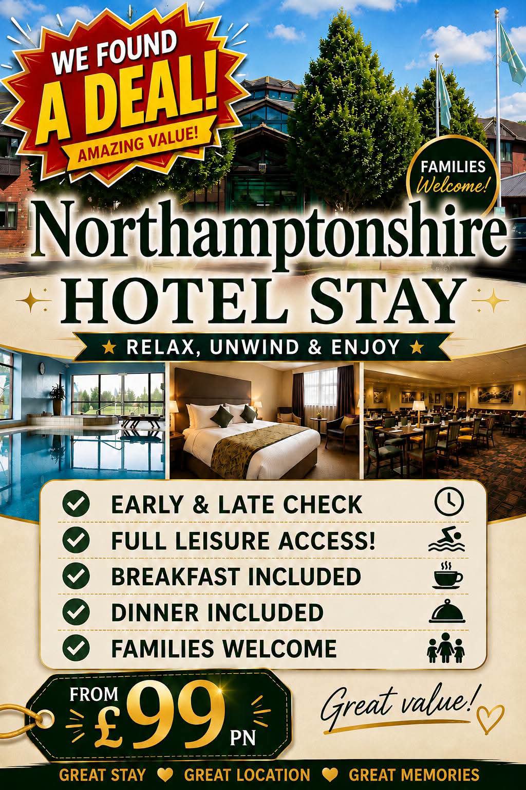 🛎 Northampton Hotel Deal with Breafast & Dinner! -   Valid from August 14, 2026 until August 31, 2026