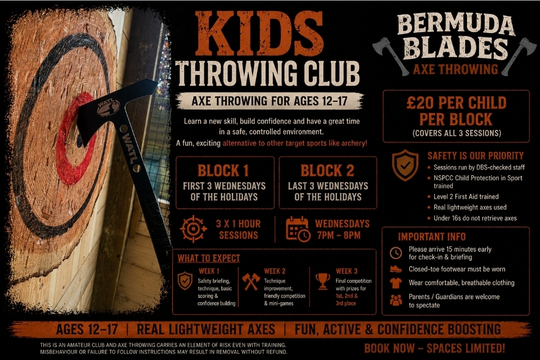 🪓 Bermuda Blades Axe Throwing - Henlow (💥Use Code WUB15 for 15% off) - Event Image 2 July 21, 2026 09:00 AM