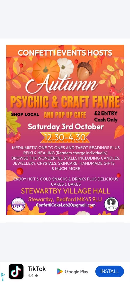 🔮 Autumn Psychic & Craft Fayre 2026 - Stewartby Village Hall - October 03, 2026 12:30 PM at Stewartby Village Hall, Churchill Close, Stewartby MK43 9LU