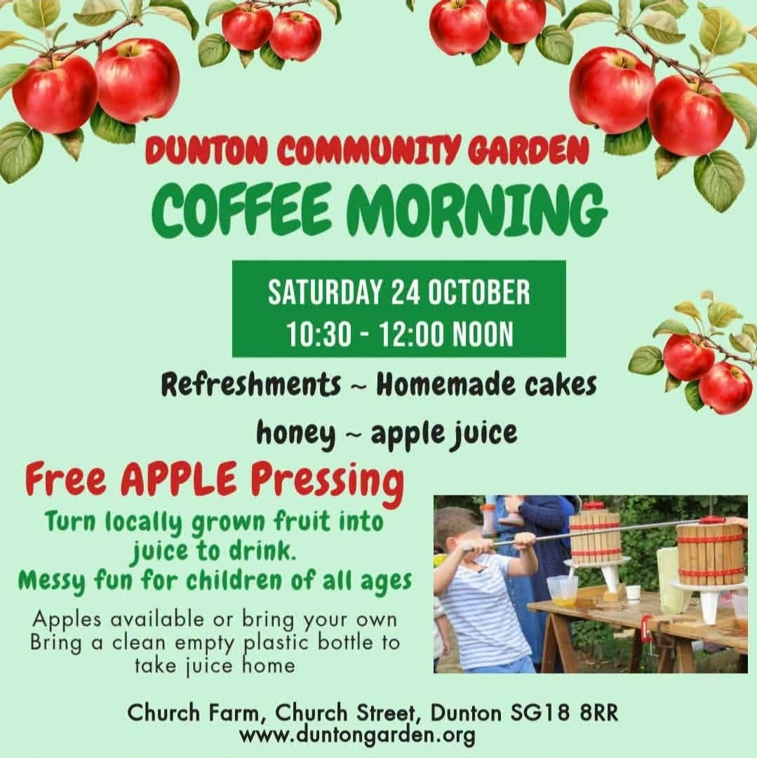 🍎 🍰 Free Apple Pressing & Coffee Morning - Dunton Community Garden  - Event Image 2 October 24, 2026 10:30 AM