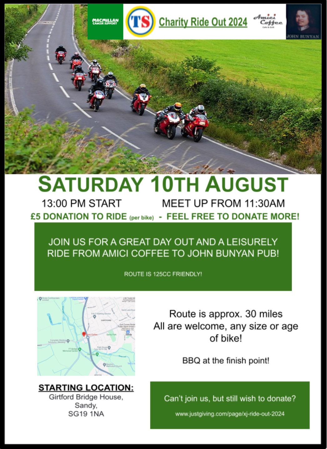 🏍 MacMillan Charity Ride Out 🏍 - Original Event Image | Low Cost, Family, Fun, Charity, Food/Drink, Outdoor, Social, Automotive 🏍 MacMillan Charity Ride Out 🏍 - August 10, 2024 11:30 AM at Girtford Bridge, SG19 1NA Sandy