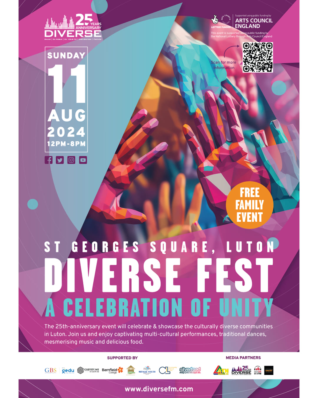 🎧 FREE!! Diverse Fest A Celebration of Unity - Original Event Image | Free, Family, Fun, Music, Food/Drink, Entertainment, Outdoor | Suitable for: Family 🎧 FREE!! Diverse Fest A Celebration of Unity - August 11, 2024 12:00 PM at 8 St. Georges Square, Luton LU1 2NG