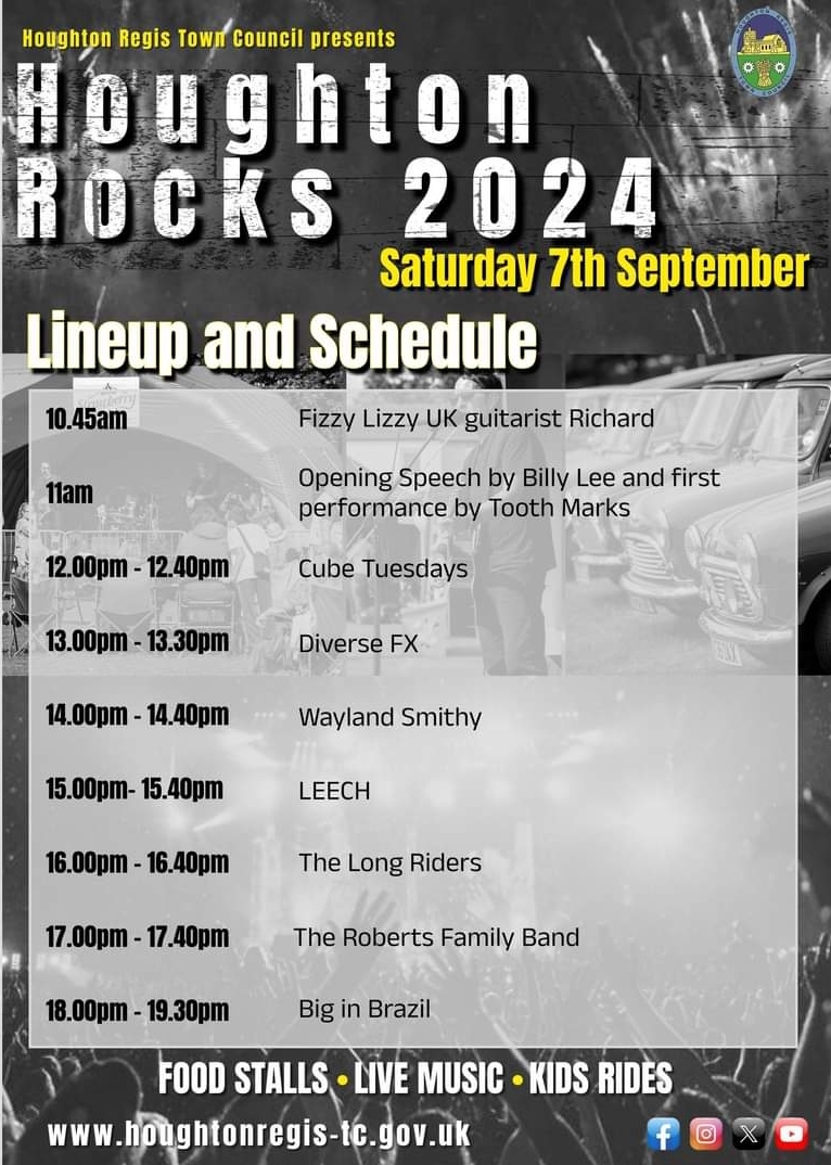 🎵 FREE ENTRY HOUGHTON ROCKS PLUS CAR SHOW at Parkside Recreation Ground, Houghton Regis Beds LU5 5RA | Food/Drink, Music, Attractions, Automotive, Entertainment, Free Entry, Fun, Fun Fair, Kids, Adults, Date Idea, Teens | Suitable for: Family, Children 🎵 FREE ENTRY HOUGHTON ROCKS PLUS CAR SHOW - Event Image 2 September 07, 2024 10:45 AM