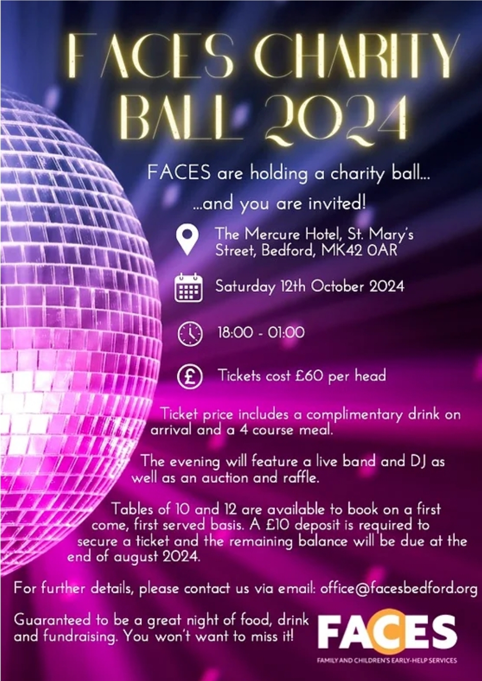 🥂 FACES Charity Ball 2024 - Mecure Hotel, Bedford - Event Image 6 October 12, 2024 06:00 PM